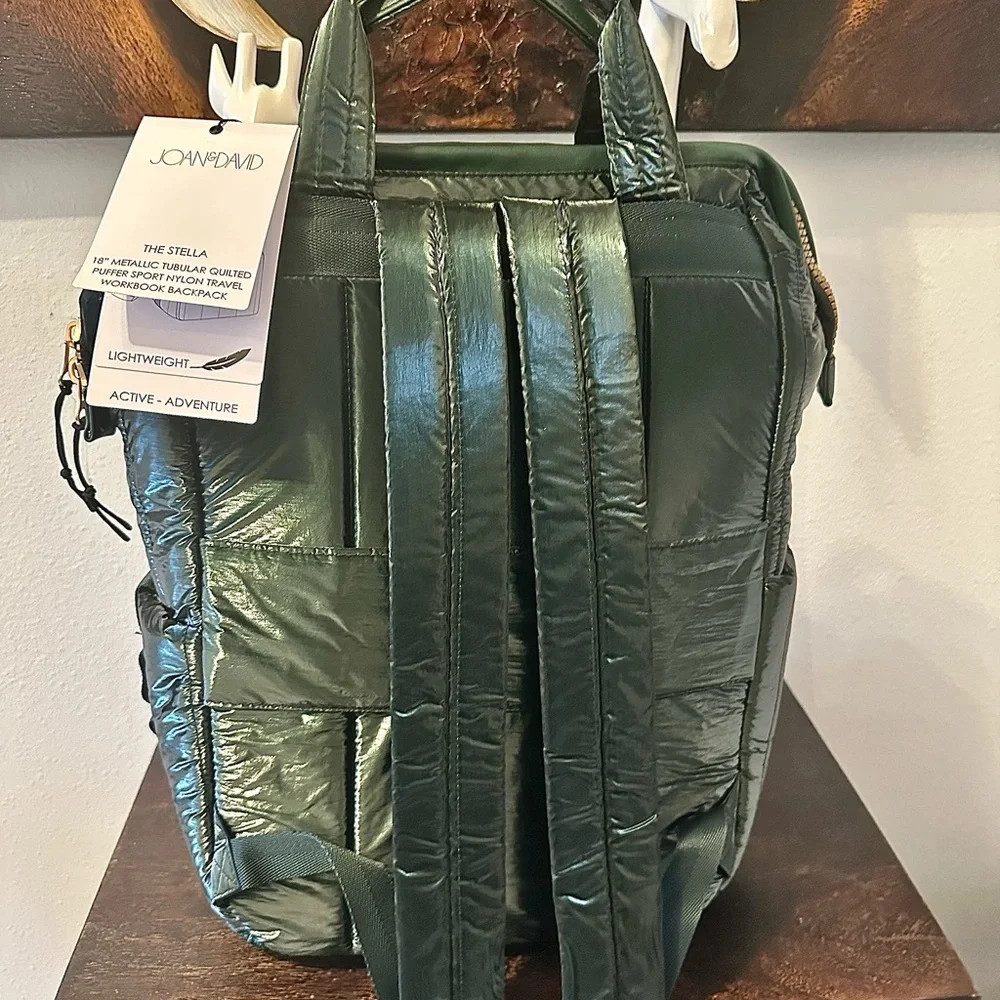 Jonah David metallic Emerald Quilted Backpack nwt  with a free people gift - Picture 2 of 9